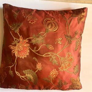 Embroidered Floral Accent Pillow - Rust and Green